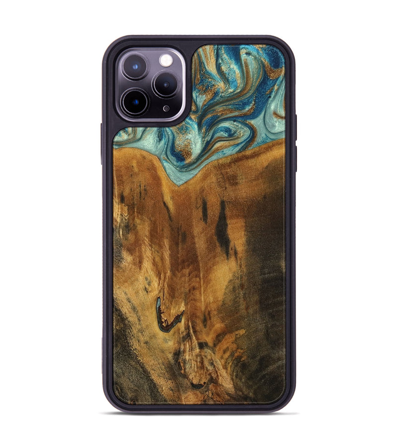 iPhone 11 Pro Max Wood Phone Case - Rocio (Teal & Gold, 800771)