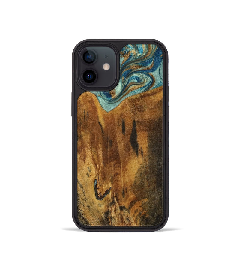 iPhone 12 mini Wood Phone Case - Rocio (Teal & Gold, 800771)