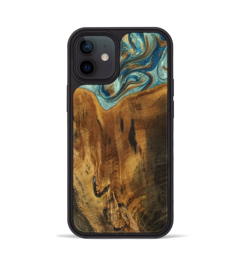 iPhone 12 Wood Phone Case - Rocio (Teal & Gold, 800771)