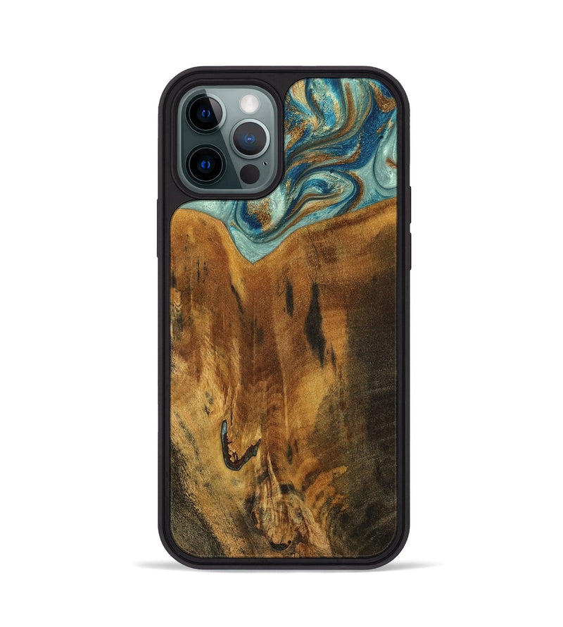 iPhone 12 Pro Wood Phone Case - Rocio (Teal & Gold, 800771)
