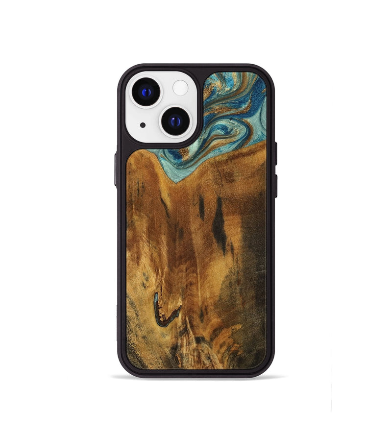 iPhone 13 mini Wood Phone Case - Rocio (Teal & Gold, 800771)