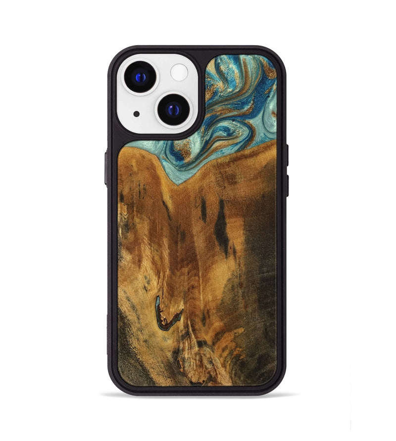 iPhone 13 Wood Phone Case - Rocio (Teal & Gold, 800771)