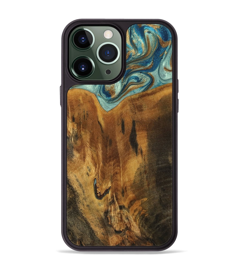 iPhone 13 Pro Max Wood Phone Case - Rocio (Teal & Gold, 800771)