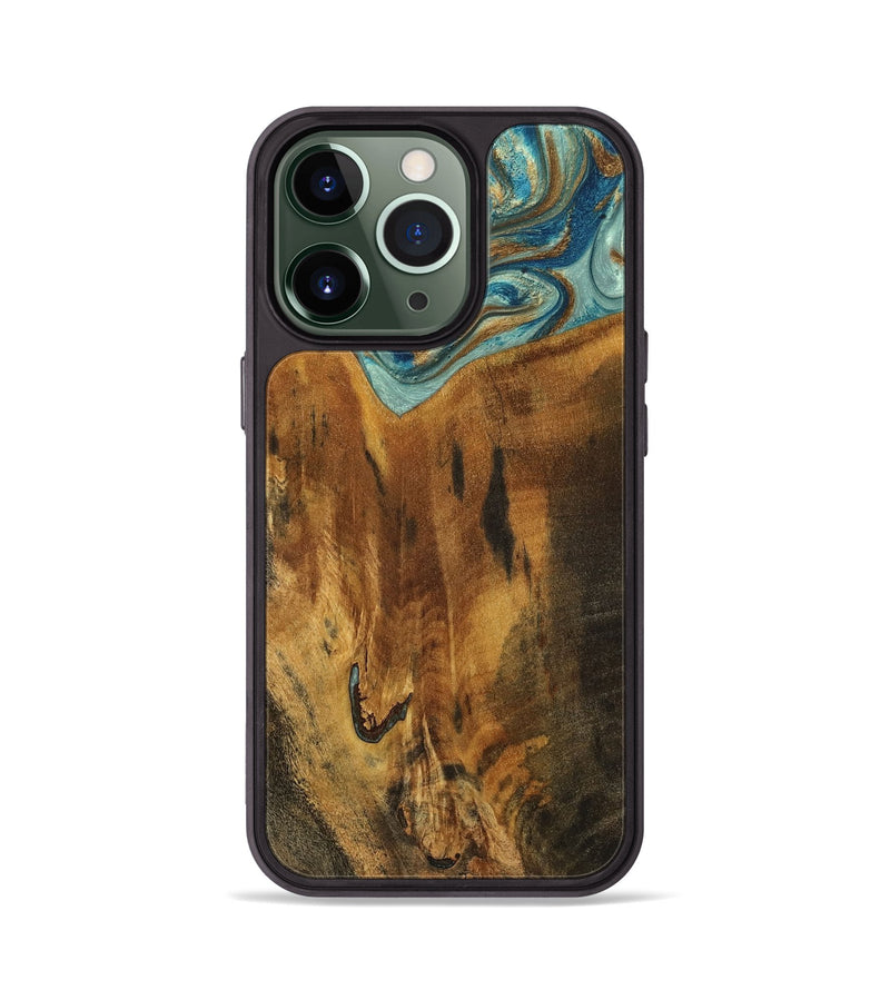 iPhone 13 Pro Wood Phone Case - Rocio (Teal & Gold, 800771)