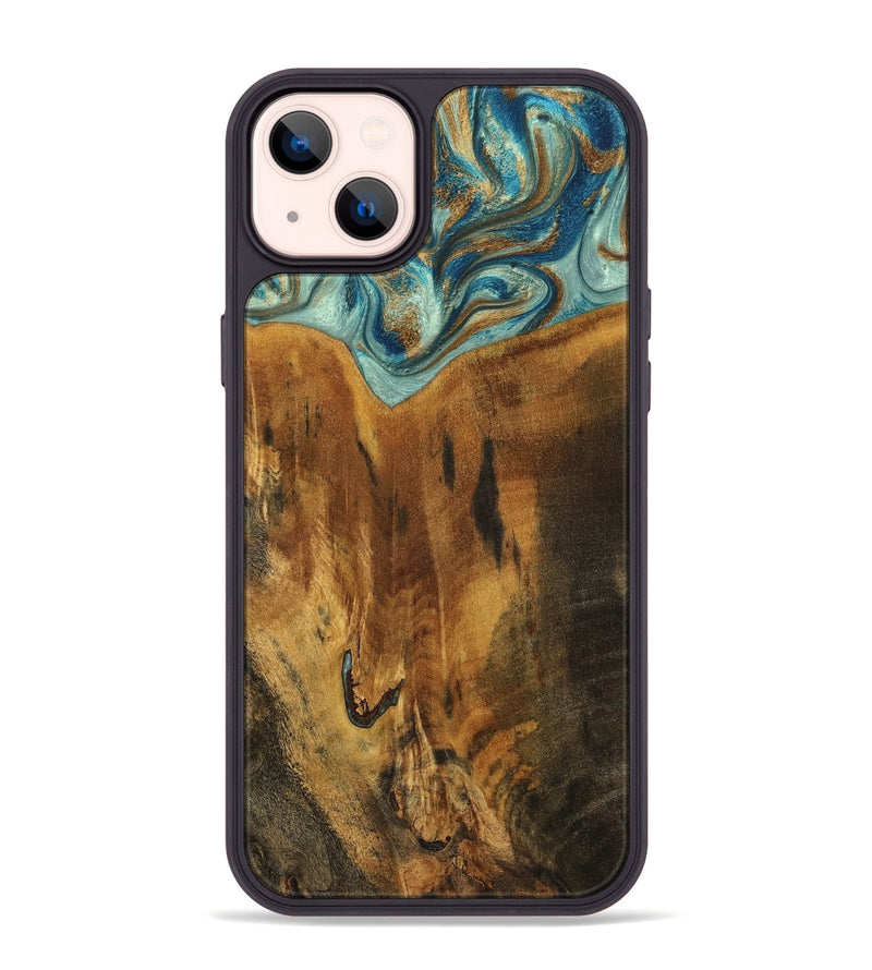 iPhone 14 Plus Wood Phone Case - Rocio (Teal & Gold, 800771)