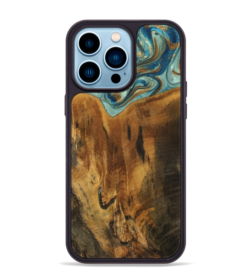 iPhone 14 Pro Max Wood Phone Case - Rocio (Teal & Gold, 800771)