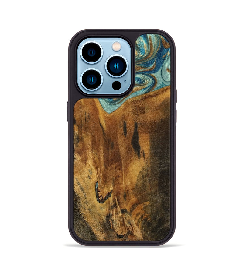 iPhone 14 Pro Wood Phone Case - Rocio (Teal & Gold, 800771)