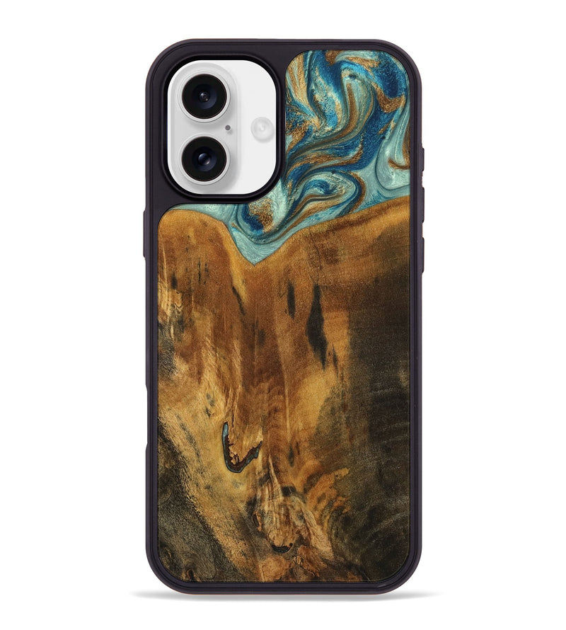 iPhone 16 Plus Wood Phone Case - Rocio (Teal & Gold, 800771)