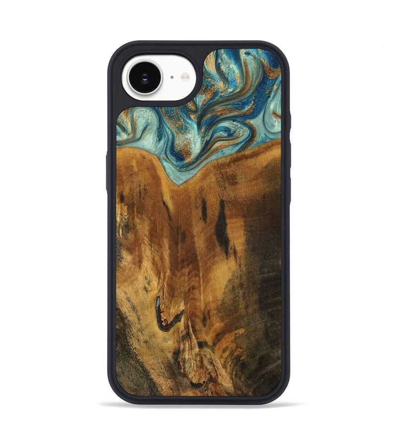iPhone 16e Wood Phone Case - Rocio (Teal & Gold, 800771)