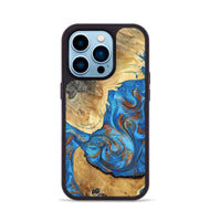 iPhone 14 Pro Wood Phone Case - Tasha (Teal & Gold, 800772)