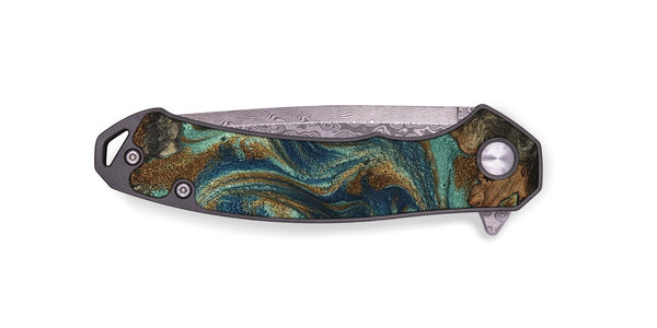 EDC Wood Pocket Knife - Chelsie (Teal & Gold, 800773)