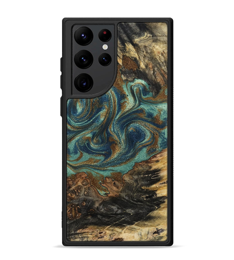 Galaxy S22 Ultra Wood Phone Case - Chelsie (Teal & Gold, 800773)