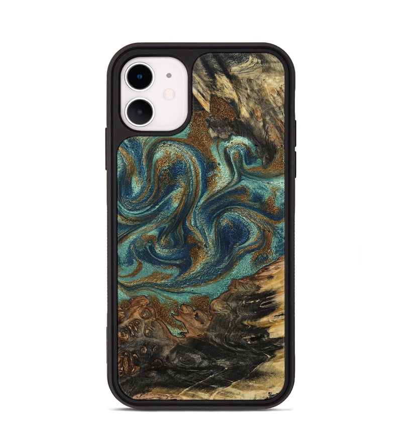 iPhone 11 Wood Phone Case - Chelsie (Teal & Gold, 800773)