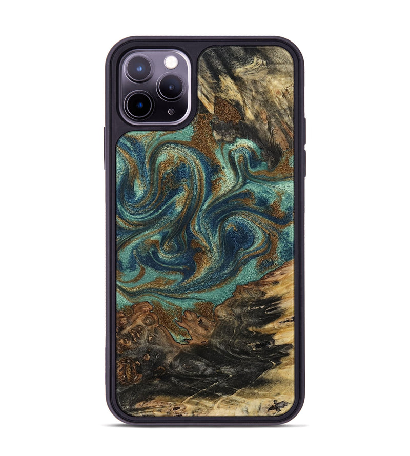 iPhone 11 Pro Max Wood Phone Case - Chelsie (Teal & Gold, 800773)