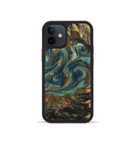 iPhone 12 mini Wood Phone Case - Chelsie (Teal & Gold, 800773)