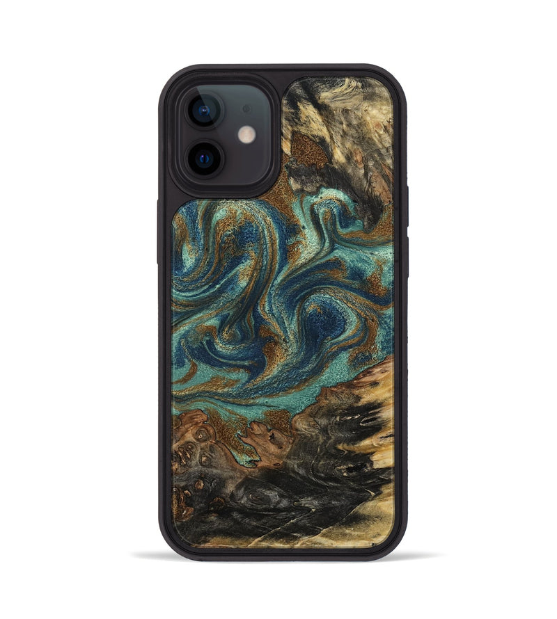 iPhone 12 Wood Phone Case - Chelsie (Teal & Gold, 800773)