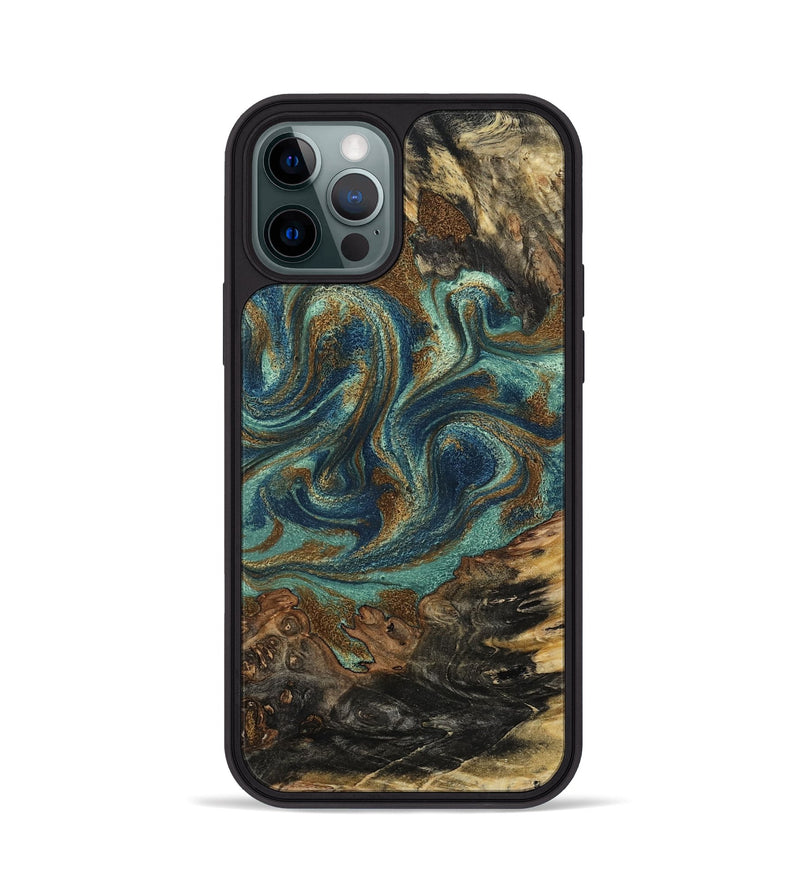 iPhone 12 Pro Wood Phone Case - Chelsie (Teal & Gold, 800773)