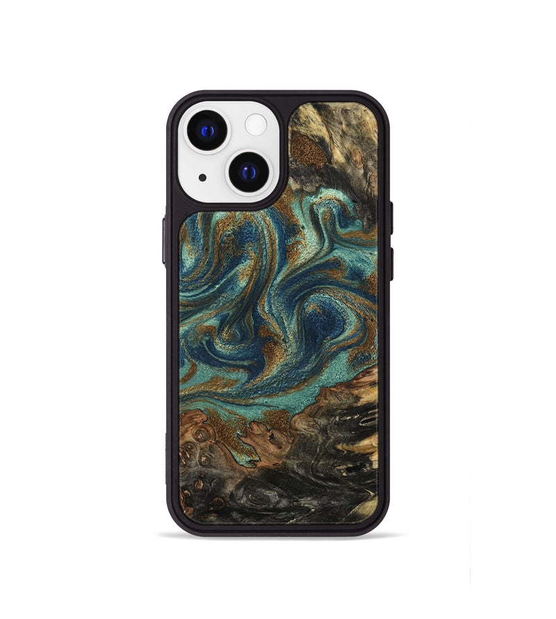 iPhone 13 mini Wood Phone Case - Chelsie (Teal & Gold, 800773)