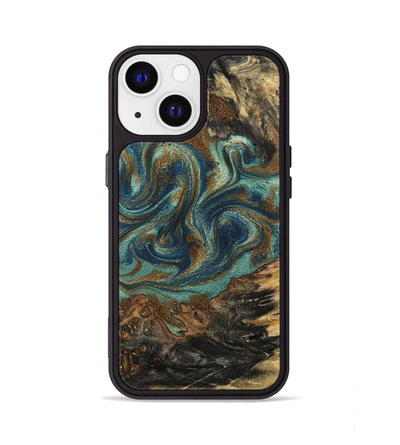 iPhone 13 Wood Phone Case - Chelsie (Teal & Gold, 800773)