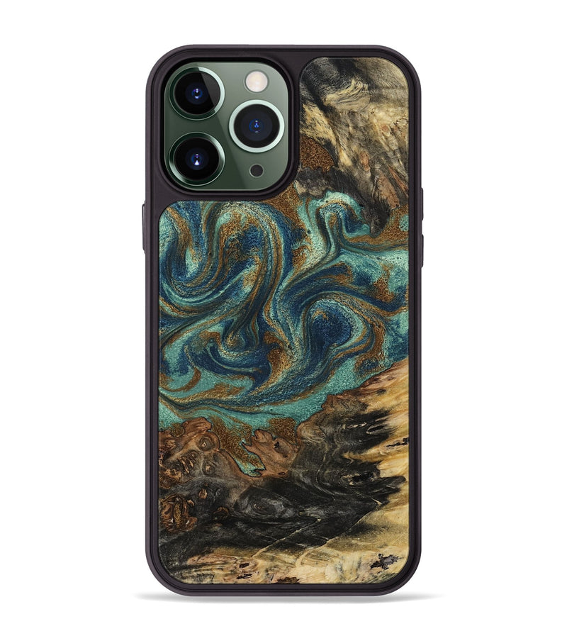 iPhone 13 Pro Max Wood Phone Case - Chelsie (Teal & Gold, 800773)