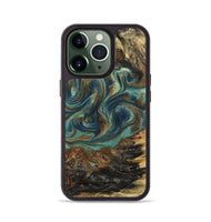iPhone 13 Pro Wood Phone Case - Chelsie (Teal & Gold, 800773)
