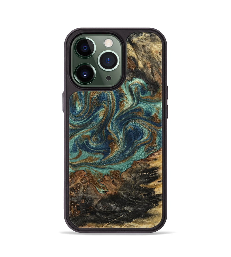 iPhone 13 Pro Wood Phone Case - Chelsie (Teal & Gold, 800773)