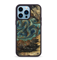 iPhone 14 Pro Max Wood Phone Case - Chelsie (Teal & Gold, 800773)