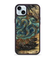 iPhone 15 Plus Wood Phone Case - Chelsie (Teal & Gold, 800773)