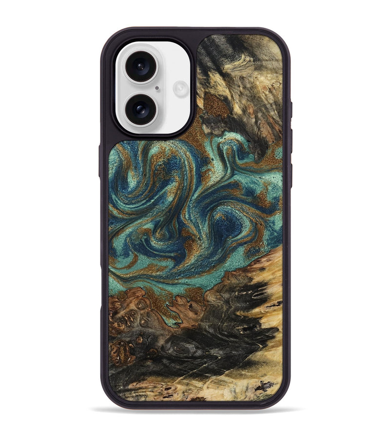 iPhone 16 Plus Wood Phone Case - Chelsie (Teal & Gold, 800773)