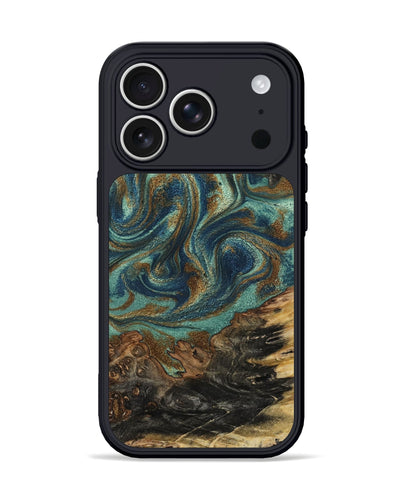 iPhone 17 Pro Wood Phone Case - Chelsie (Teal & Gold, 800773)