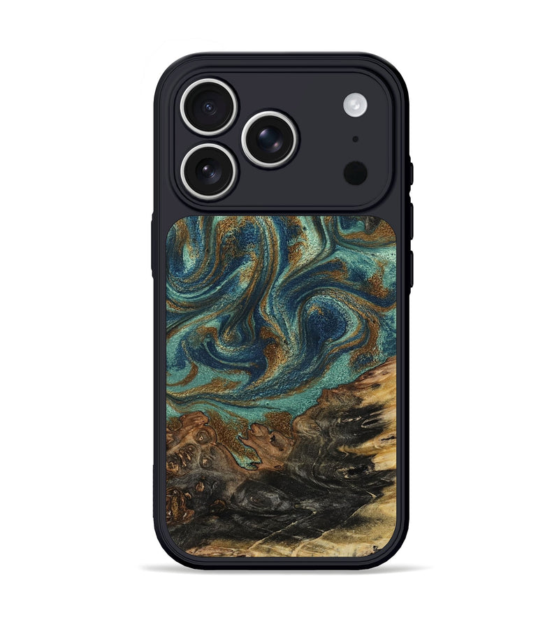 iPhone 17 Pro Wood Phone Case - Chelsie (Teal & Gold, 800773)