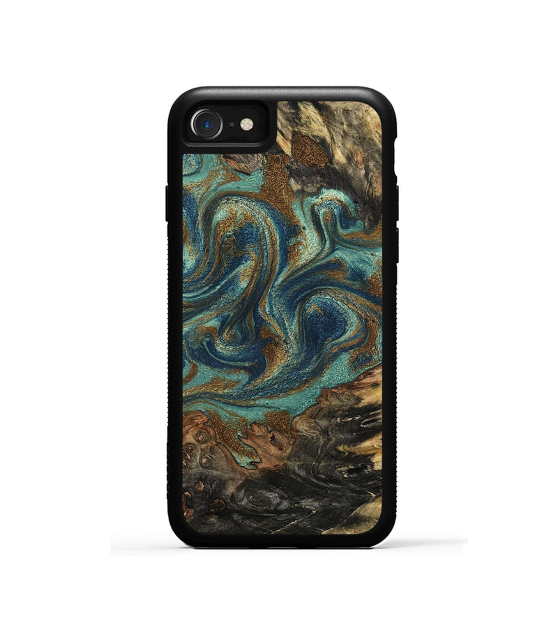 iPhone SE Wood Phone Case - Chelsie (Teal & Gold, 800773)