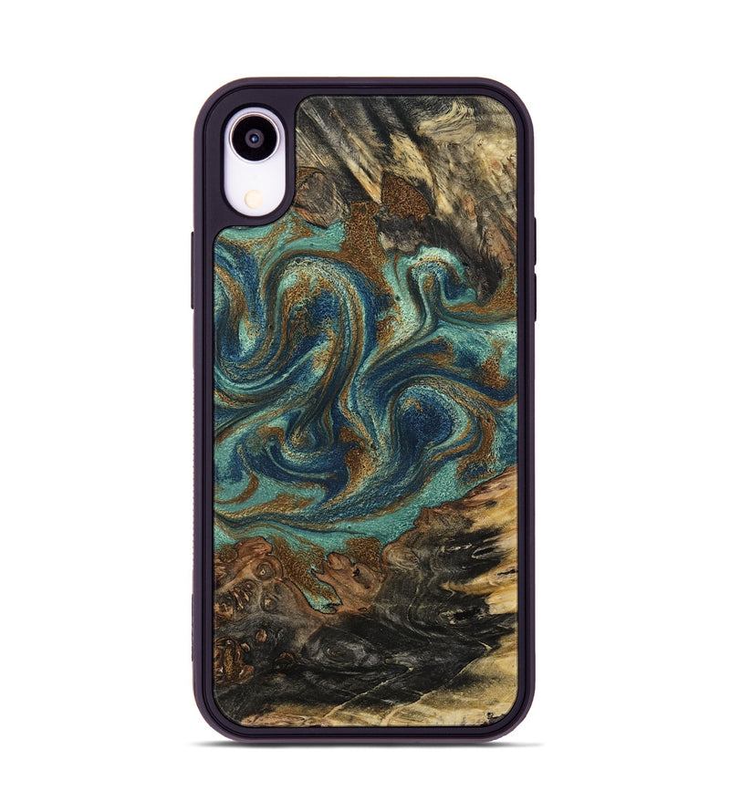 iPhone Xr Wood Phone Case - Chelsie (Teal & Gold, 800773)