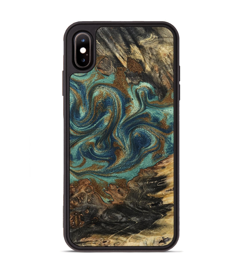 iPhone Xs Max Wood Phone Case - Chelsie (Teal & Gold, 800773)