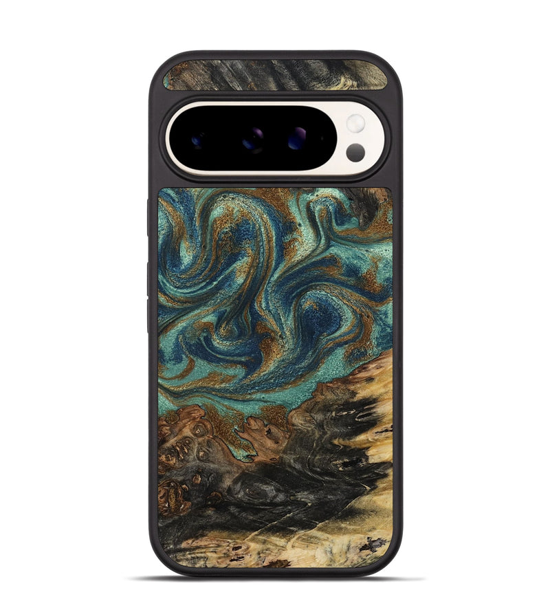 Pixel 9 Pro Wood Phone Case - Chelsie (Teal & Gold, 800773)