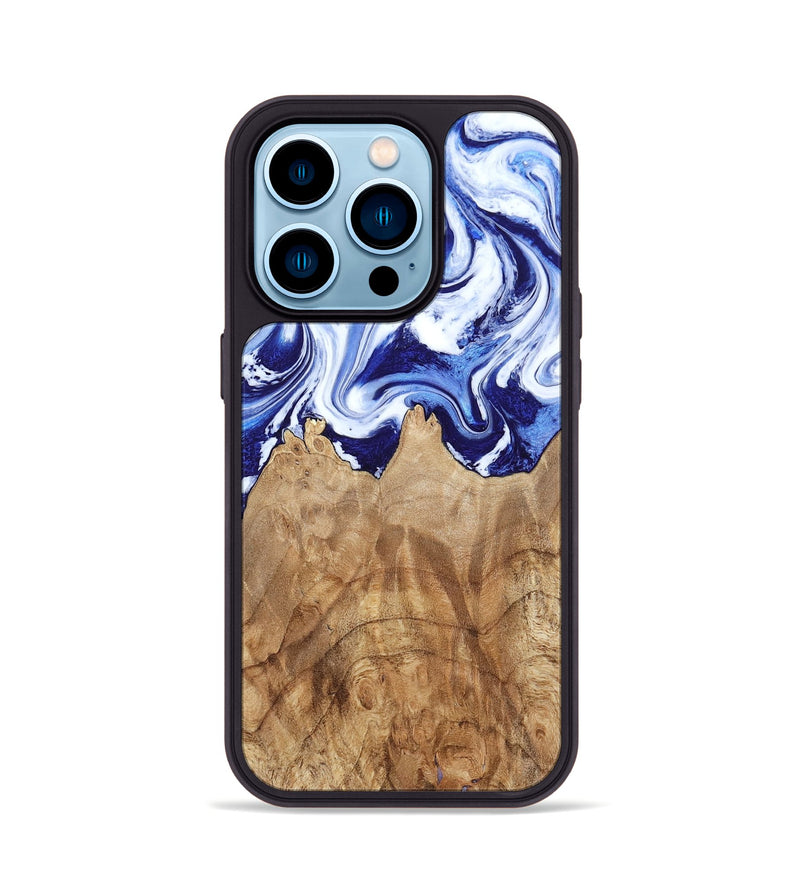 iPhone 14 Pro Wood Phone Case - Maybell (Blue, 800805)