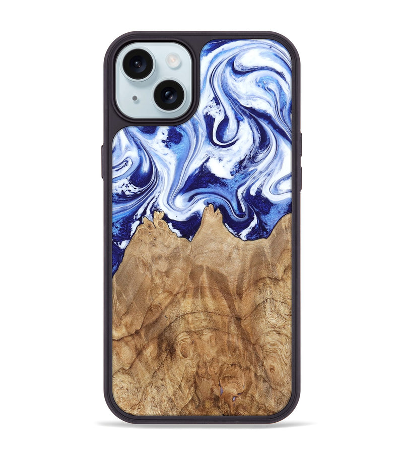 iPhone 15 Plus Wood Phone Case - Maybell (Blue, 800805)