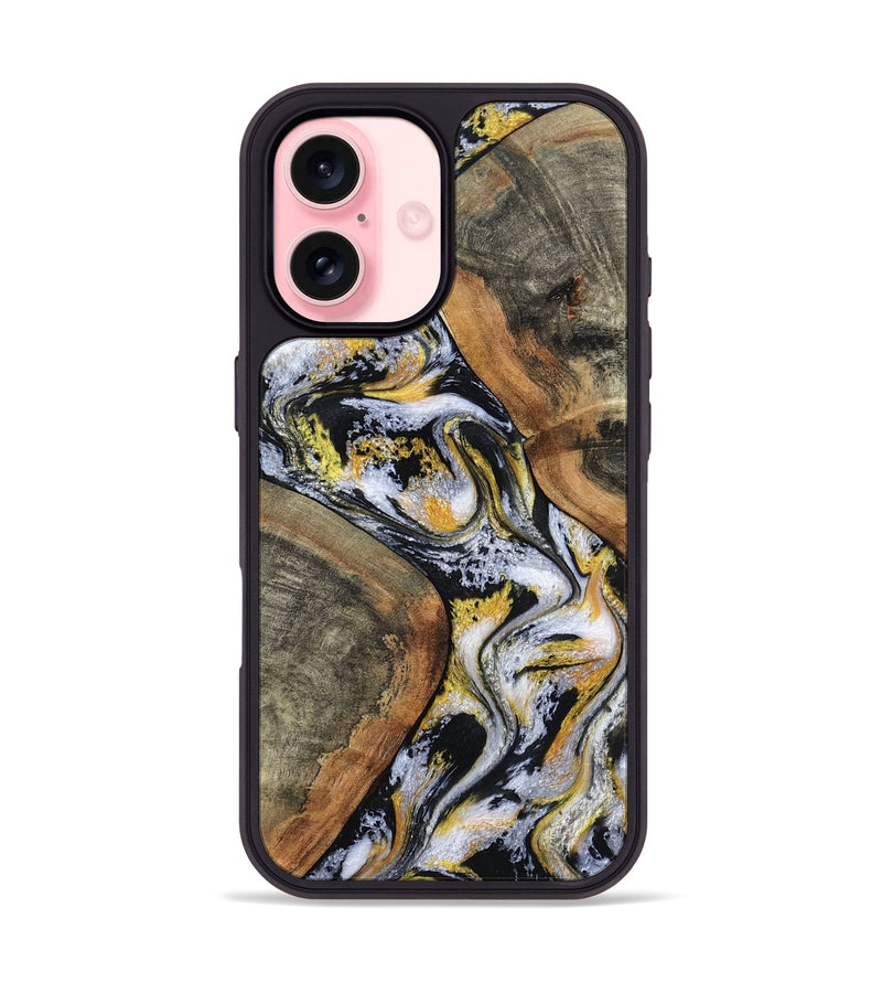iPhone 16 Wood Phone Case - Tamatha (Black & White, 801003)