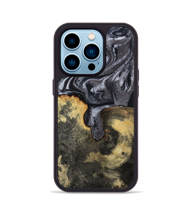iPhone 14 Pro Wood Phone Case - Laquita (Black & White, 801005)