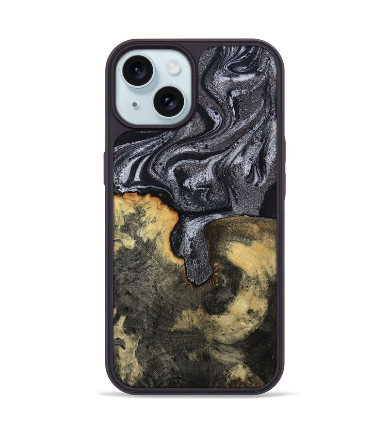 iPhone 15 Wood Phone Case - Laquita (Black & White, 801005)