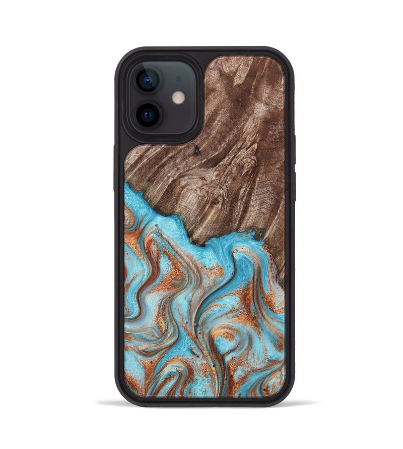 iPhone 12 Wood Phone Case - Tressa (Teal & Gold, 801012)
