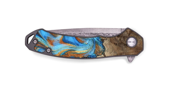 EDC Wood Pocket Knife - Kaison (Teal & Gold, 801013)