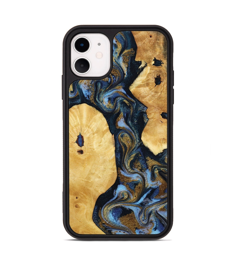 iPhone 11 Wood Phone Case - Harlan (Teal & Gold, 801014)