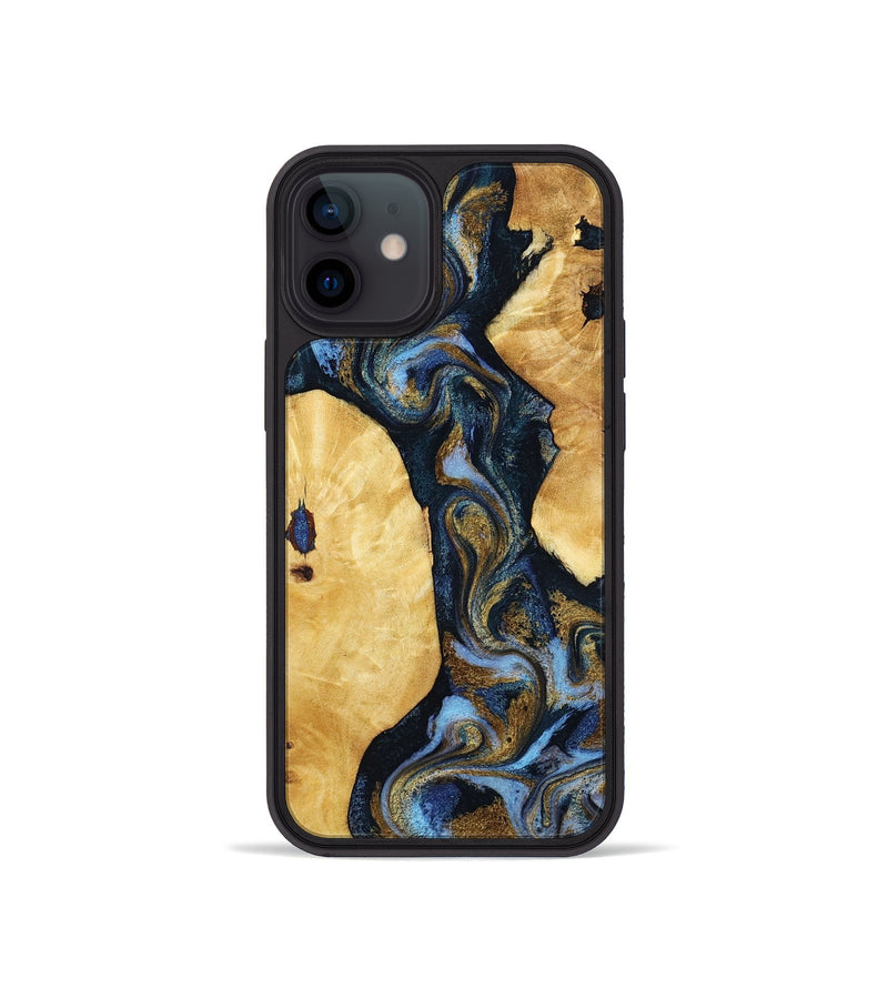 iPhone 12 mini Wood Phone Case - Harlan (Teal & Gold, 801014)