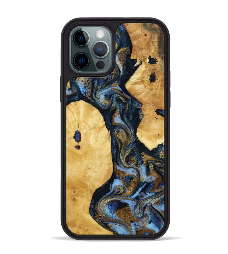 iPhone 12 Pro Max Wood Phone Case - Harlan (Teal & Gold, 801014)