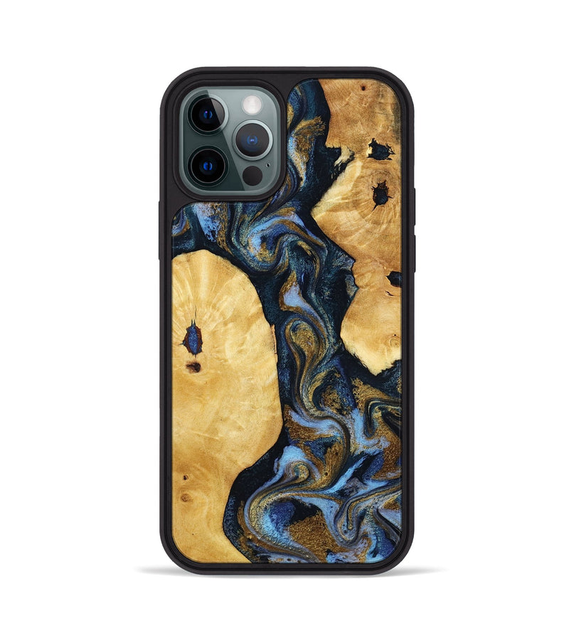 iPhone 12 Pro Wood Phone Case - Harlan (Teal & Gold, 801014)