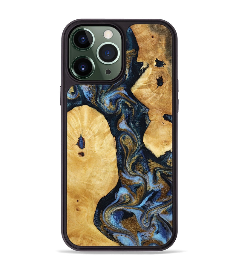 iPhone 13 Pro Max Wood Phone Case - Harlan (Teal & Gold, 801014)