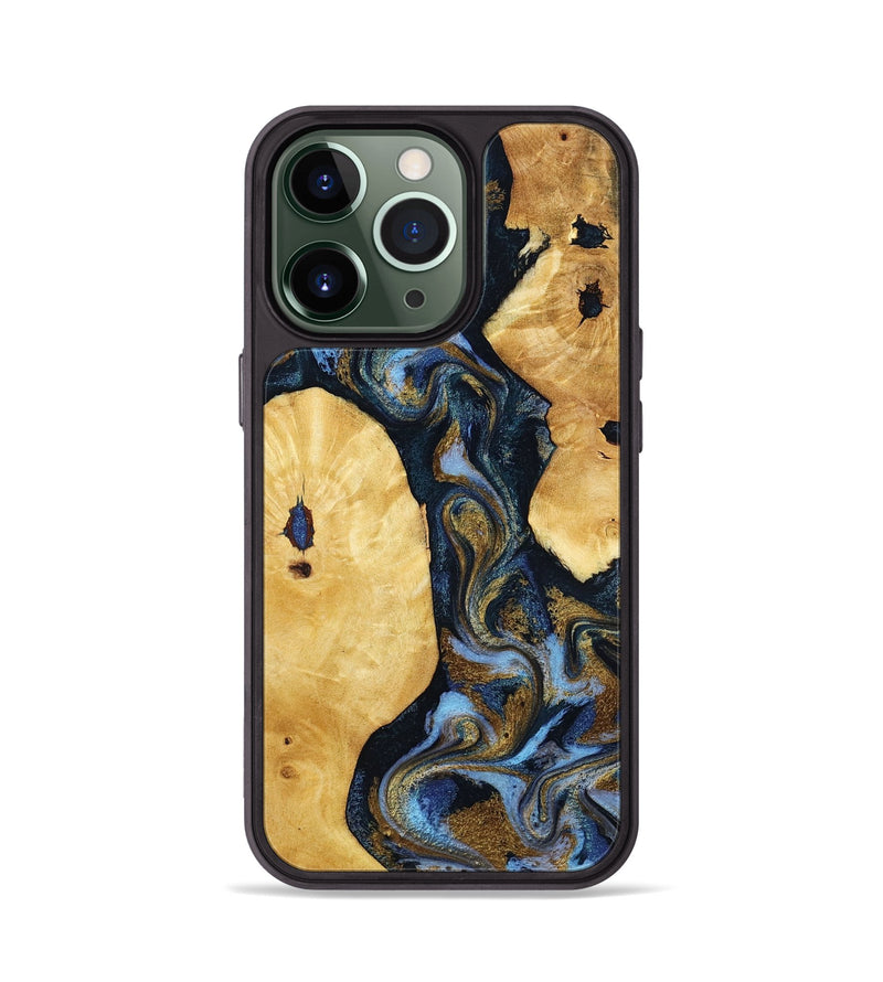 iPhone 13 Pro Wood Phone Case - Harlan (Teal & Gold, 801014)