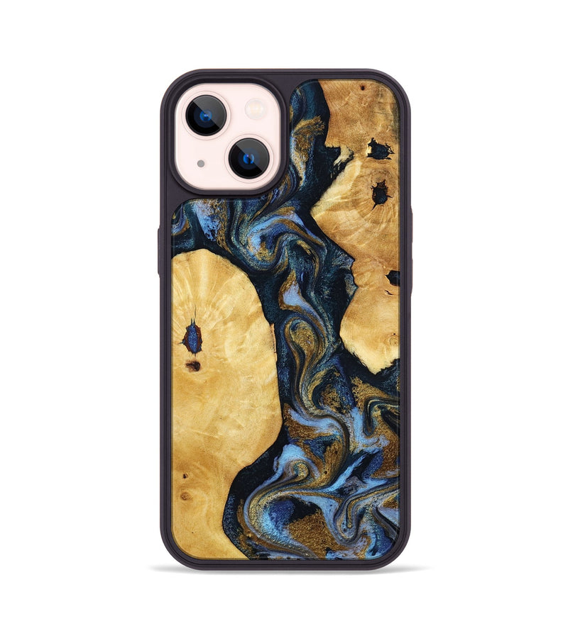 iPhone 14 Wood Phone Case - Harlan (Teal & Gold, 801014)