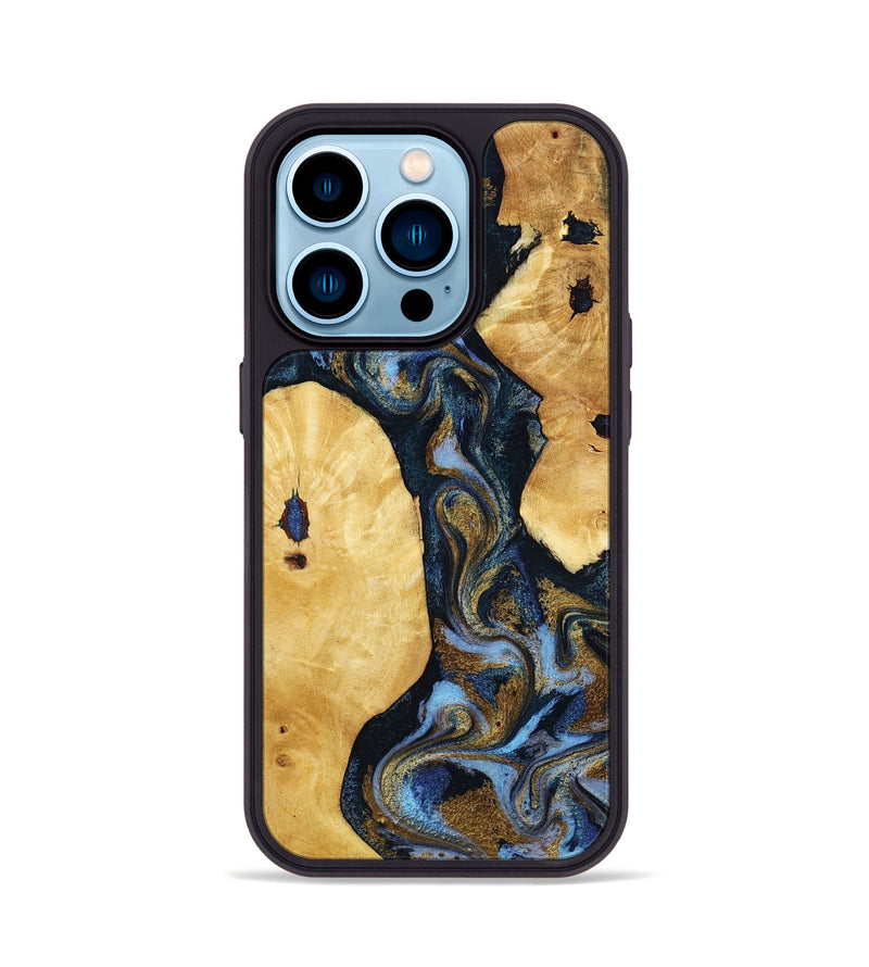 iPhone 14 Pro Wood Phone Case - Harlan (Teal & Gold, 801014)